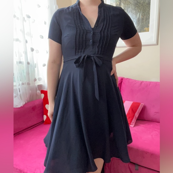 SOLD Nanette Lepore pleated, tie-waist navy dress, size 8 - Picture 2 of 2